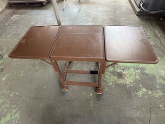 Drop-leaf rolling cart steel build industrial midcentury