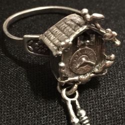  Silver Bird House Cuckoo Clock Ring 