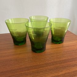 Set of 4 Mid Century Green Glass Cocktail Glasses