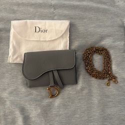 Dior Calfskin Nano Saddle Chain Pouch (Blue)