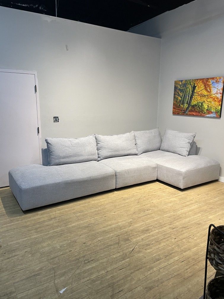 Large Gray Fabric Sectional Couch