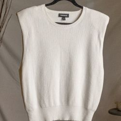 Express Sweater Women’s Medium Ivory White Sleeveless Shoulder Pads 90’s Hippie