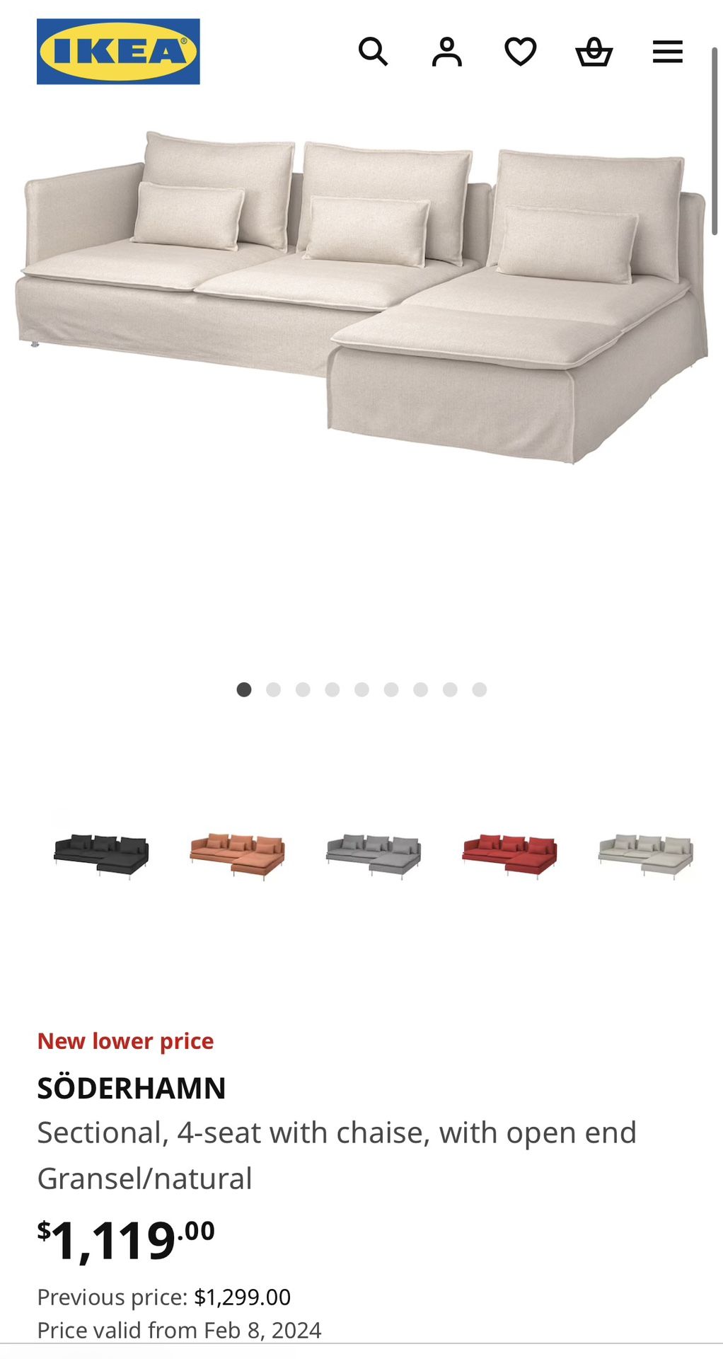 Ikea Sectional, 4-seat with chaise, with open end Gransel/natural