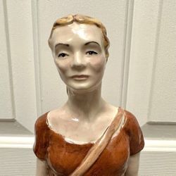 Antique Glazed Ceramic Porcelain Statue Farmer Woman Figurine By OX MOLD
