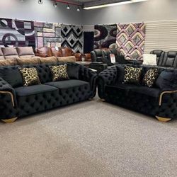  Beautiful Black Tufted Sofa Sets (same day delivery available)