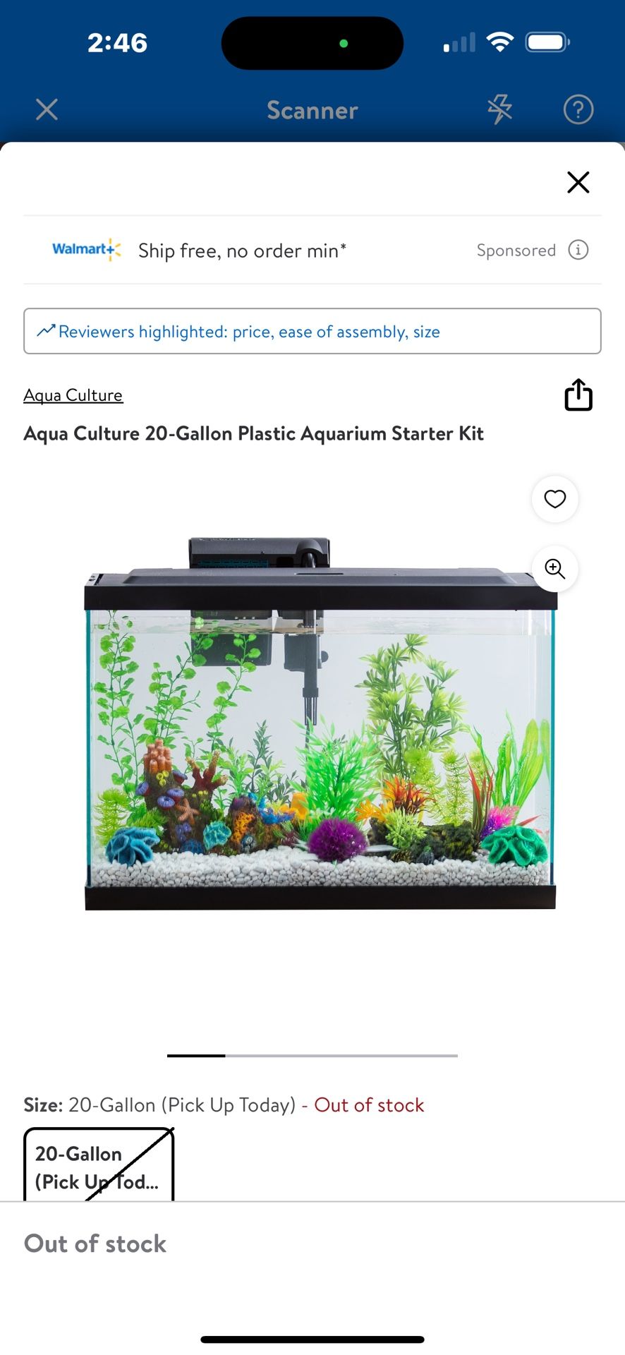20 Gallon Aquarium, Fish Tank With Starter Kit