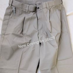 New Mens Covington Khaki Dress Pants 38x29. Comfort Fit, Pleated Front, Stretch Comfort Waist, Wrinkle Free, 100% Cotton, loops, 4 Pockets. Sears Bran