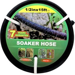 🌼 1/2" Soaker Hose 15 ft Round Rubber Garden Water Hoses, Heavy Duty Drip Hose for Watering Irrigation, Water Seeper Soaker Hoses for Garden, Lawn an