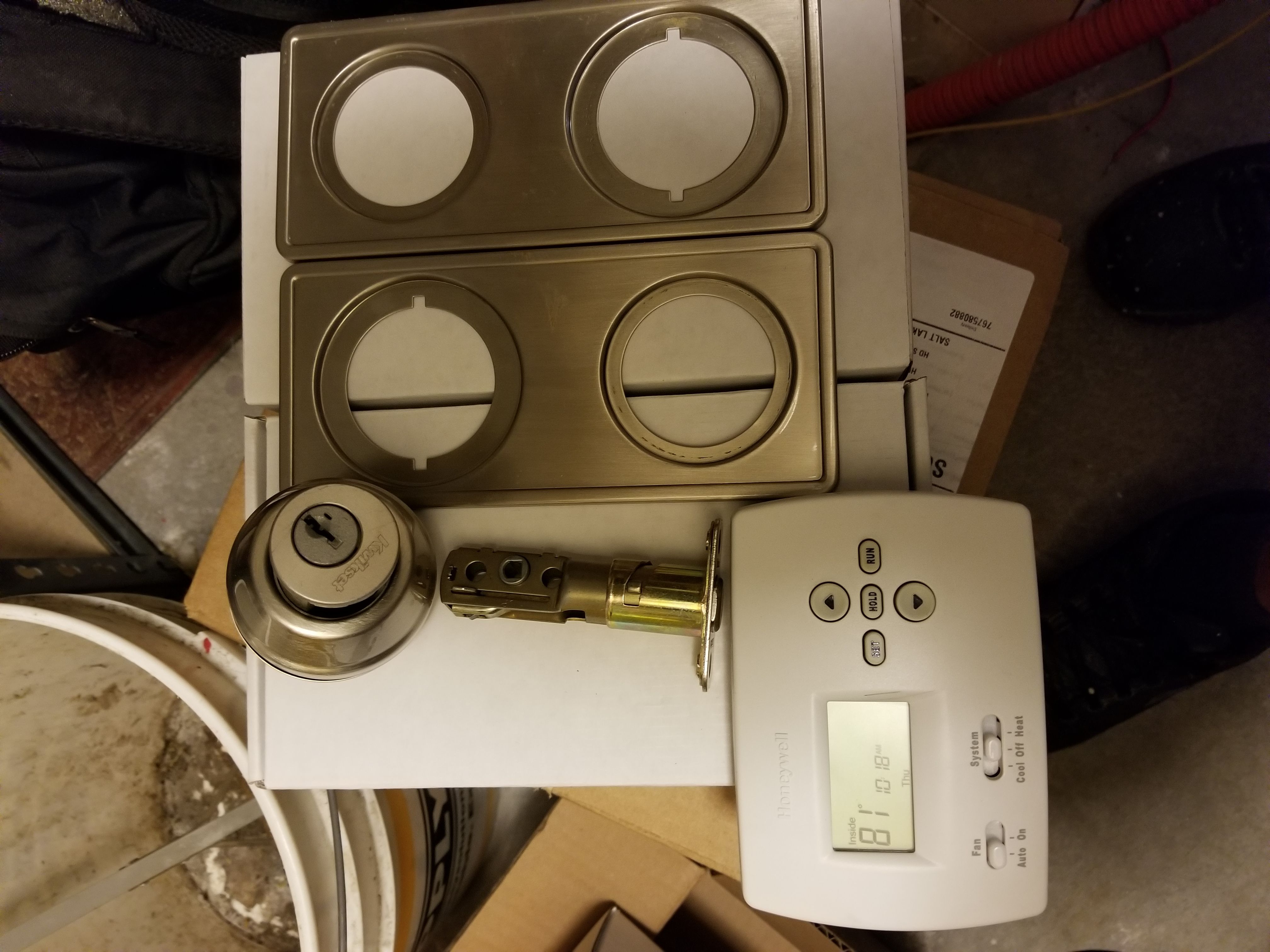Deadbolt with door plates and thermostat