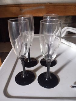 Vintage Luminarc Domino Black Stem Champagne Flutes - Set of 4