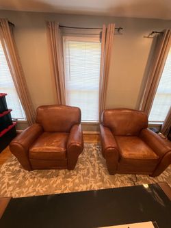 Genuine Leather Sofa Chairs – Set of 2 – Very Good Condition