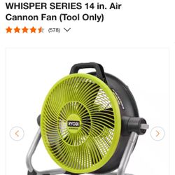 ONE+ 18V Cordless Hybrid WHISPER SERIES 14 in. Air Cannon Fan (Tool Only