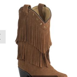 Ariat Smoky Mountain Youth Tan Suede with Fringe Western Traditional Toe Cowboy Boots