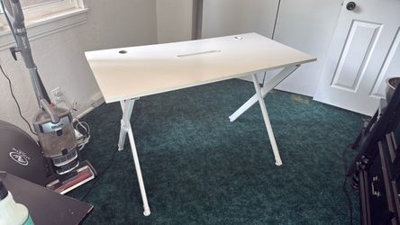 White Desk with Cable Management Holes