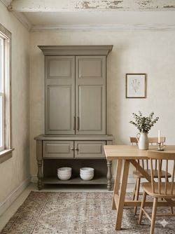 KraftMaid Distressed Green Over Cherry Wood Hutch