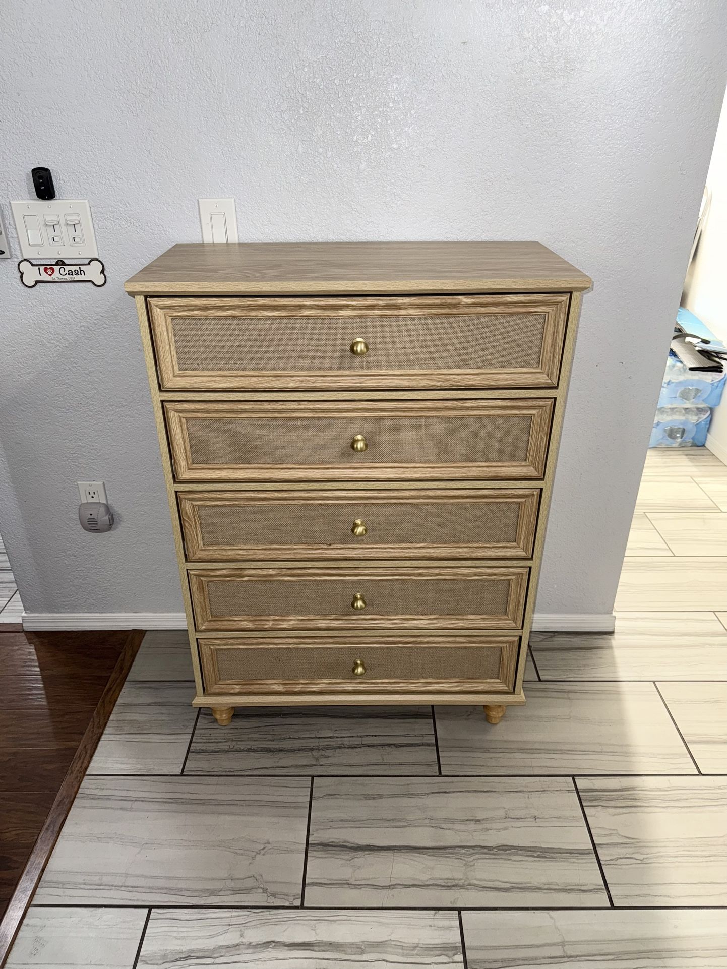 BRAND NEW!!! Beige and Rattan 5 Drawer Dresser