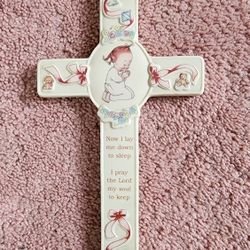 Baby Cross ceramic Baby Girl. Now I lay me down to sleep I pray the Lord my soul to keep 8"H x 5" W t