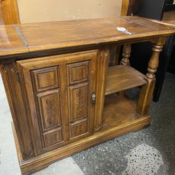 Vintage Small Rolling Buffet Table w/ Drop Leaf