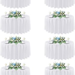 sancua 90 Inch Round Tablecloth White, 8 Pack - Circle Polyester Fabric Table Cloth for Wedding Party Reception Banquet Birthday, Washable Formal Tabl