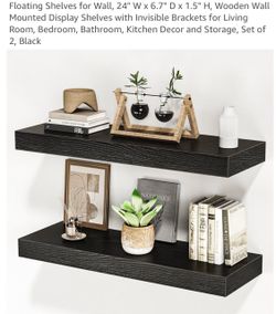 24” Black Floating Shelves Set of 2