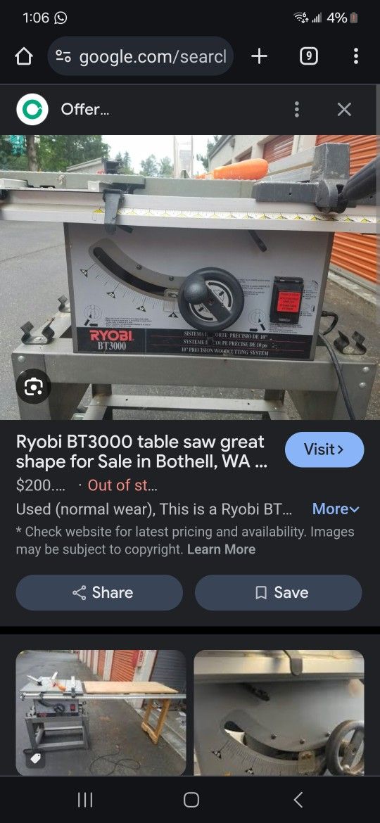 Ryobi BT3000 Table Saw/router