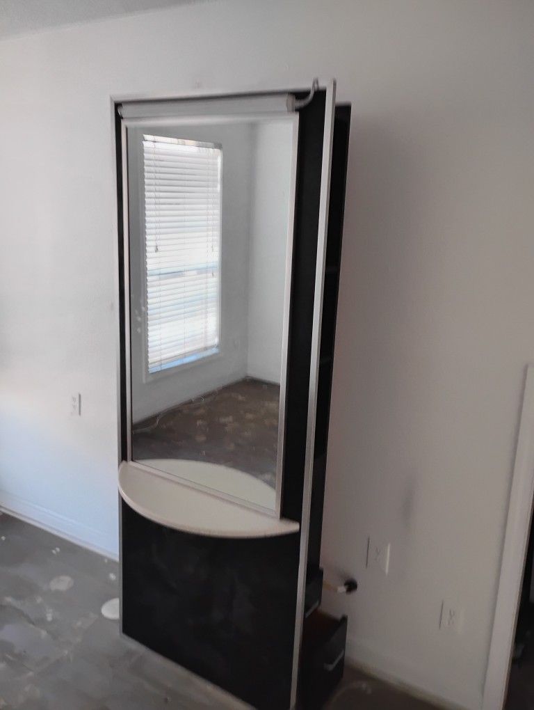 Salon Mirror Station ( Built In Counter With Light Fixture)