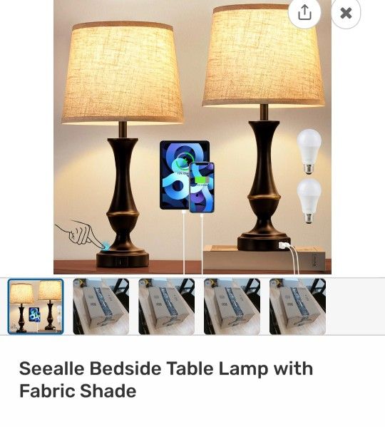 Seealle Bedside Table Lamp with Fabric Shade (Set of 2) 🛋️✨

