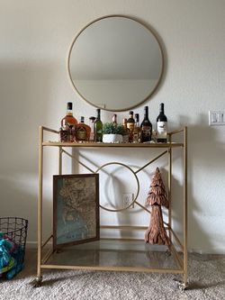 Gold Bar cart and Mirror