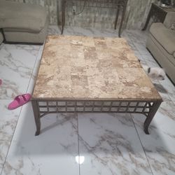 Rod Iron With Slate Stone Coffee Table Set 