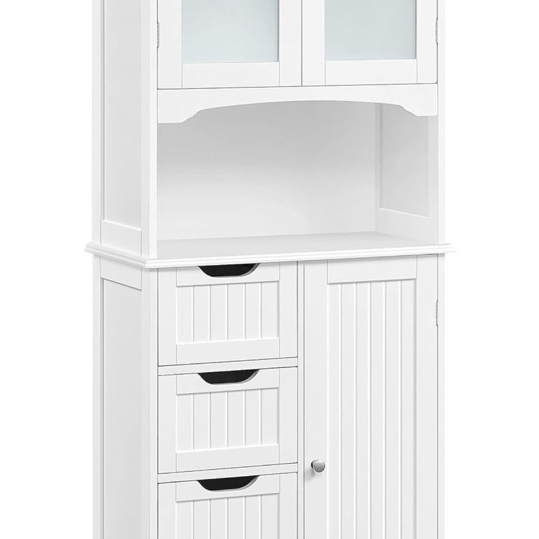 Tall Storage Cabinet with Glass Door, Bathroom Floor Cabinet 65.5″, Kitchen Pantry Storage Cabinet with Open Compartment, 4 Drawer and Adjustable Shel