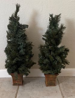Pair of Tabletop Artificial Mini Pine Trees in Ceramic Pots (25")