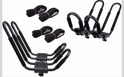 TMS Kayak Roof Racks for 2 Kayaks - Dual Universal Fit Carriers Include Two Sets of Straps for Cars, Trucks and SUVs - Easy to Mount J-Bar Style Carri