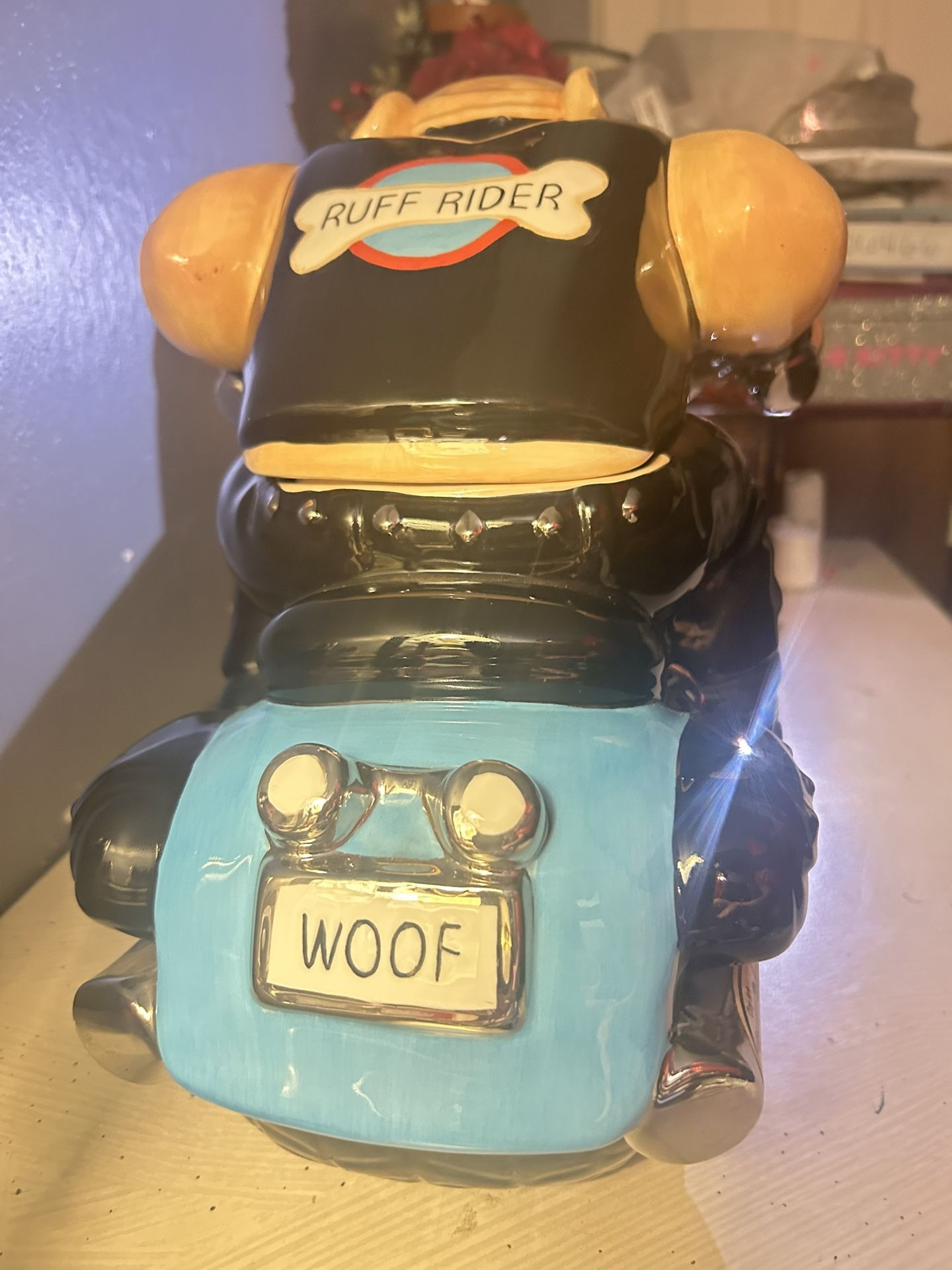 VTG Clay Art COOKIE JAR BULL DOG BIKE DUDE 