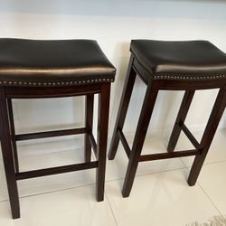 Set of 2 Rustic Brown Traditional Wooden Bar Stools