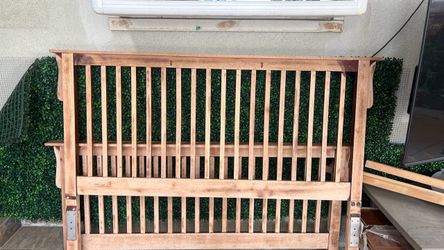 Wooden Bed Headboard with Slatted Design