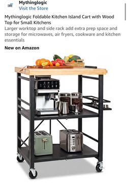 Foldable Kitchen Island Cart with Wood Top