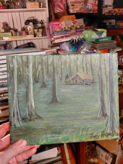 Tranquil Woodland Cabin Canvas Art 10 X 8" Oil Painting- Hand Painted