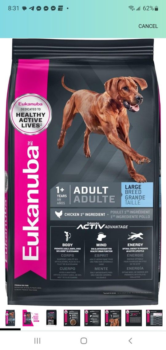 BRAND NEW..Eukanuba Adult Large Breed Dog Food Dry, Dry Dog Food with Protein, DHA and Vitamins, 30