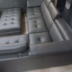 *Memorial Day Now*---Ibiza Modern Gray Leather Sectional Sofa W/Ottoman---Delivery And Easy Financing Available🫡
