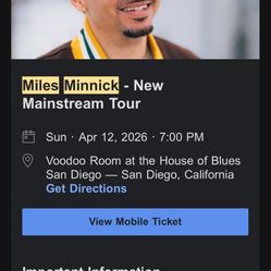Miles Minnick -  Concert - 2 Tickets - GA - Sunday April 12th - 7PM 