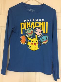 Pikachu Blue Long-Sleeve Kids Top POKEMON Shirt Boys CHARMANDER BULBASAUR School