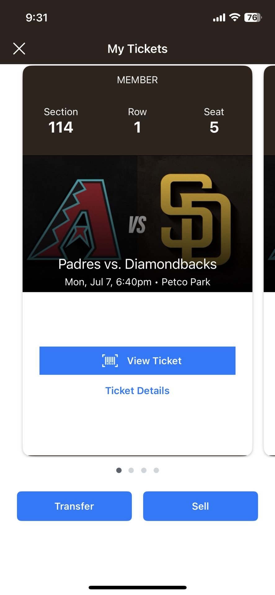 Four Front Row Padres Tickets For Monday