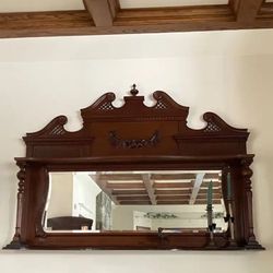 Huge Antique Mahogany Wood Mirror 