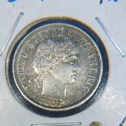 1892 Barber Silver Dime First Yrar Of Issue