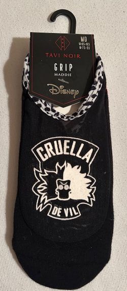 New with Tags Disney Cruella de Vil Tavi Noir Maddie Grip Socks – Women’s M
