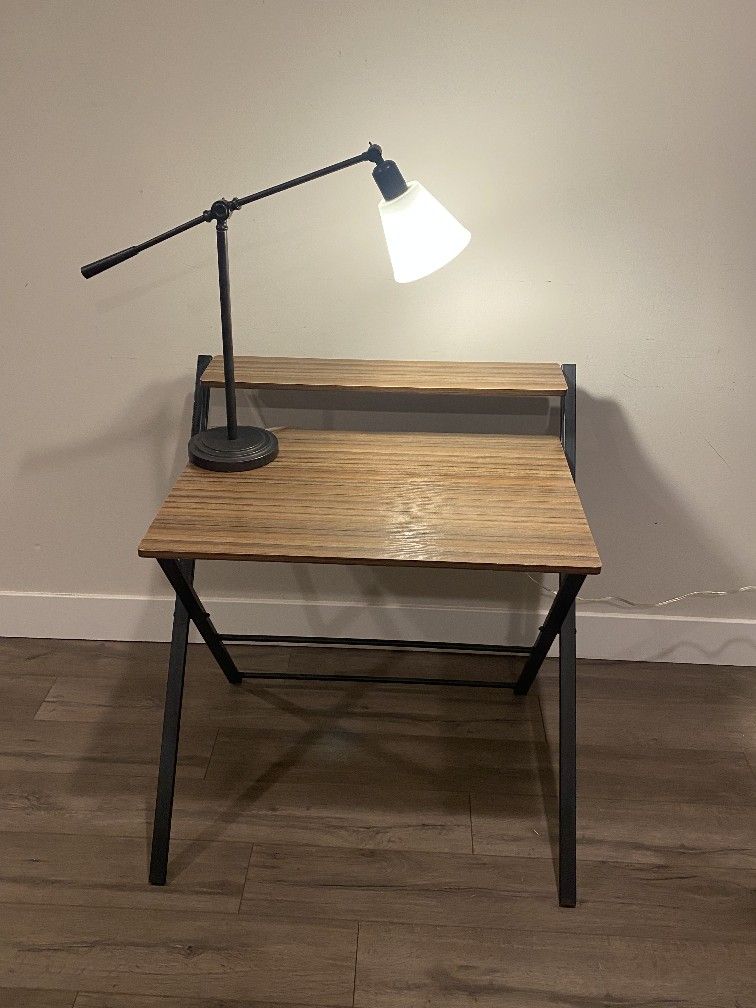 Industrial Style Writing/Computer Folding Desk With The Shelf 32" Wide And Matte Black Metal Base Compact Design For Small Space 