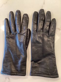 Vintage Gandoe Black Leather Thinsulate Fleece Lined Gloves Women 6.5. (Soft, very good condition) see all photos