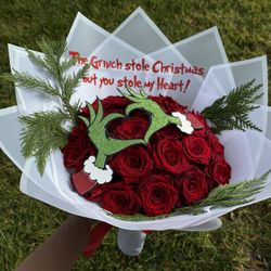 Grinch Bouquet Roses Rosas Ramo