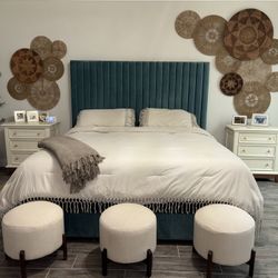 Green Velvet King Bed Frame High Headboard Excellent Used Condition