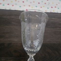 9 Vintage Etched Tulip Wine Glasses 